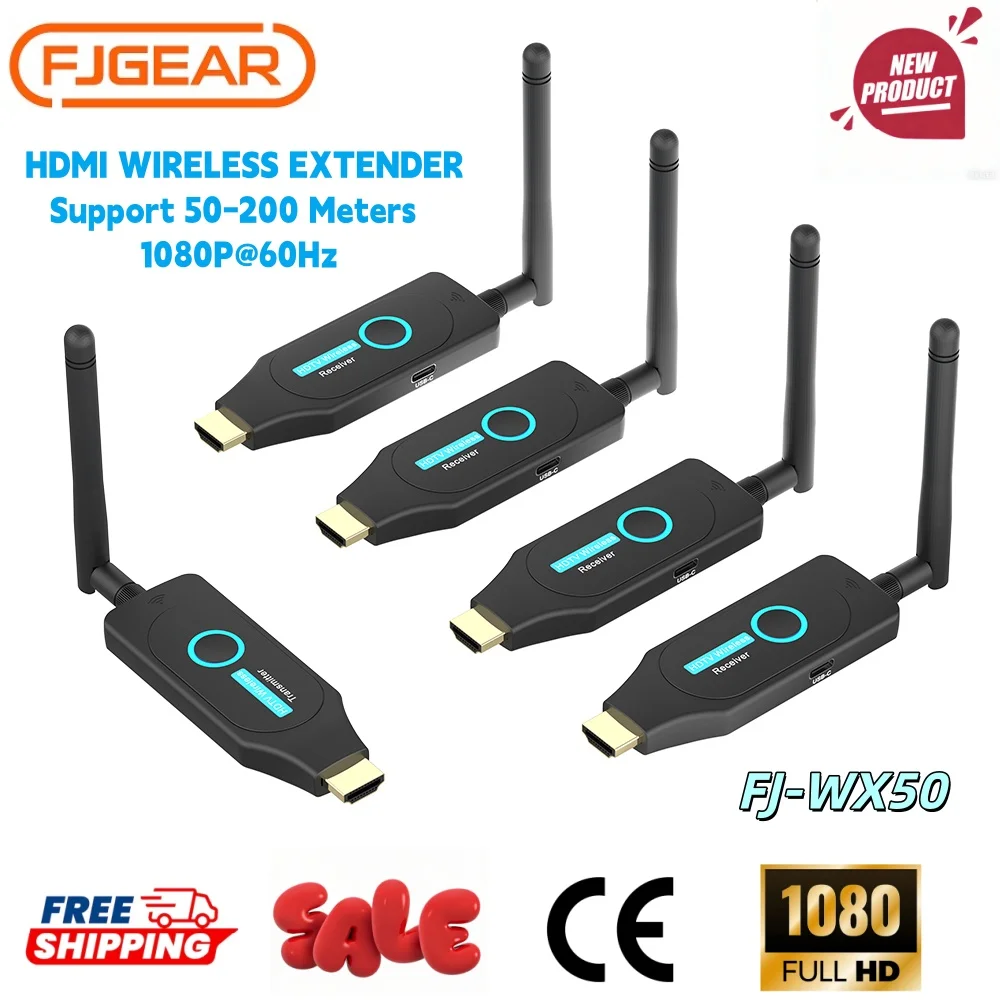 

Беспроводной HDMI-передатчик и приемник FJGEAR 5.8G (1TX на 2/4RX) с нулевой задержкой, дальность 50 м, для телевизора и проектора