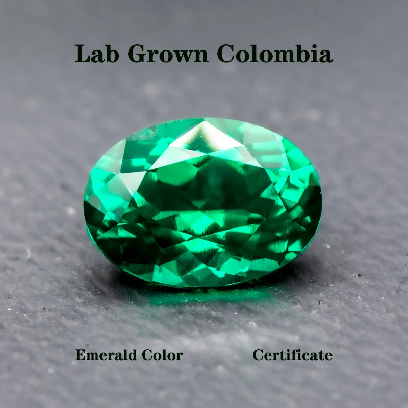 

Lab Grown Columbia Emerald Green Oval Shape Charms DIY Ring Necklace Earrings Main Materials with Certificate Wholesale