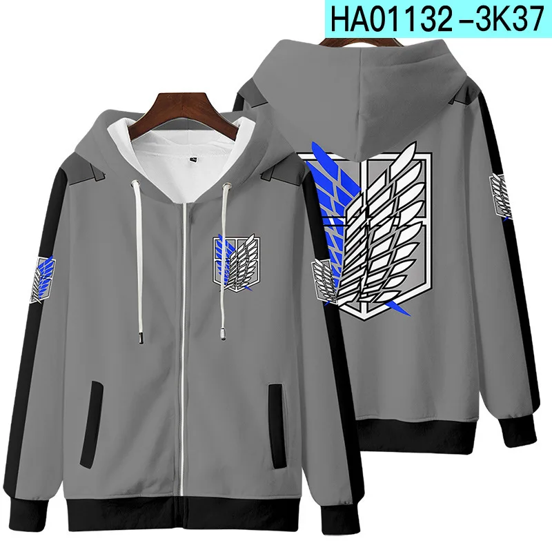 Sudadera con capucha de Anime para hombre y mujer, ropa de calle Harajuku con cremallera 3D de Attack On Titan, chaqueta para niños y niñas, ropa Kpop