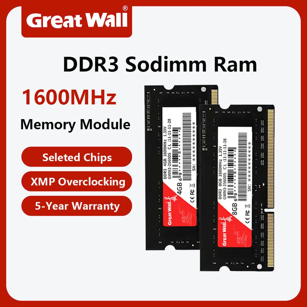 Pamięć RAM Great Wall DDR3 do laptopa, DDR3 4GB 8GB 1600MHz SODIMM, pamięć RAM do notebooka, 5 lat gwarancji
