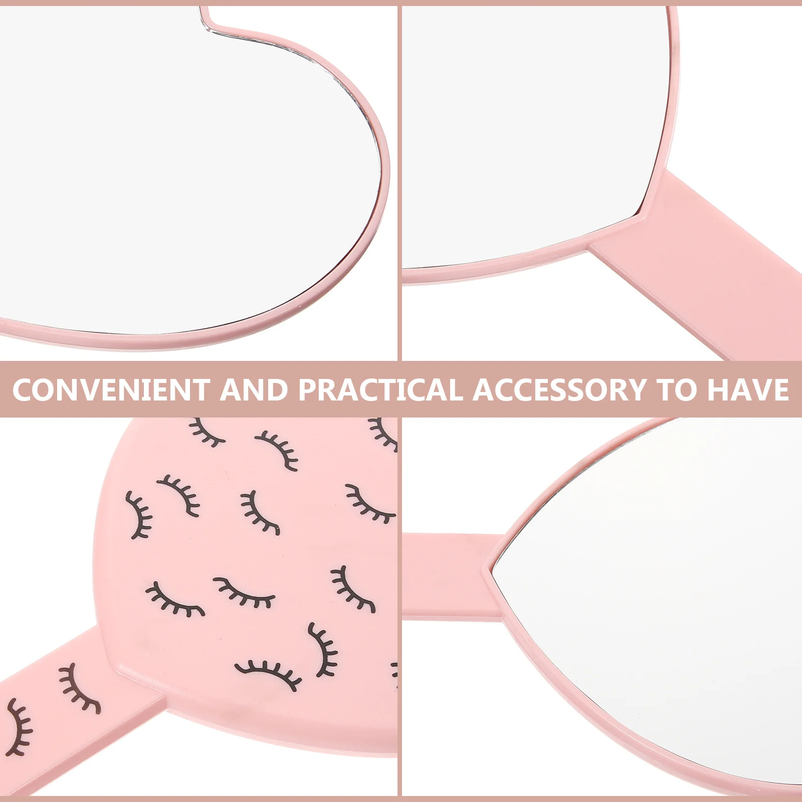 

Heart Shaped Handheld Mirror Cute Travel Makeup Compact Lightweight Portable Eyelash Design Trendy Accessory Mirror with Handle