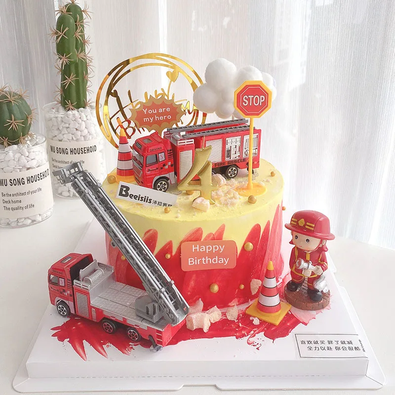 Fire Theme Party Fire Ladder Firemen Fire Supplies Cake Topper Kids Boy Birthday Party Cake Decoration Supplies