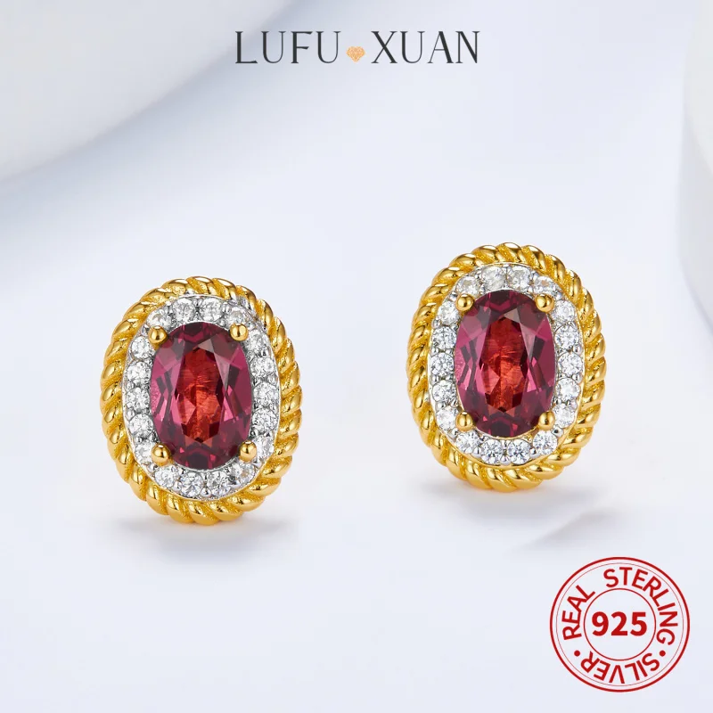 

LUFUXUAN серьги-гвоздики из стерлингового серебра S925 с натуральным гранатом, простые и изысканные маленькие одинаковые серьги, гальваника, работа