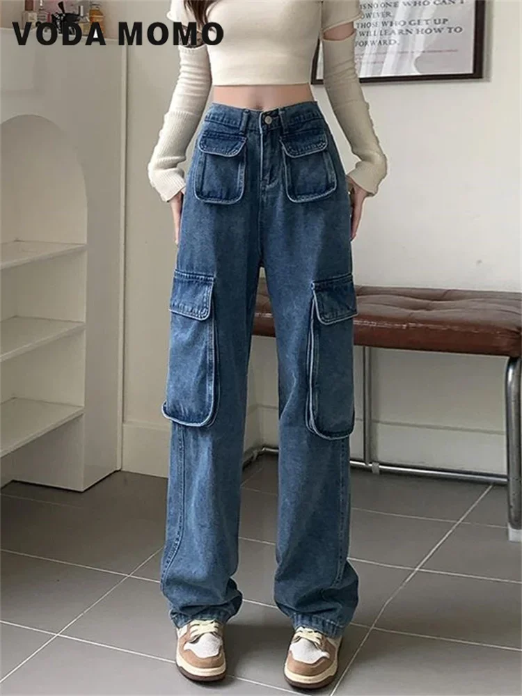 

Y2K Aesthetics Streetwear Wide Leg Straight Trousers High Waist Jeans Women Clothing Retro Fashion Casual Versatile Baggy Denim