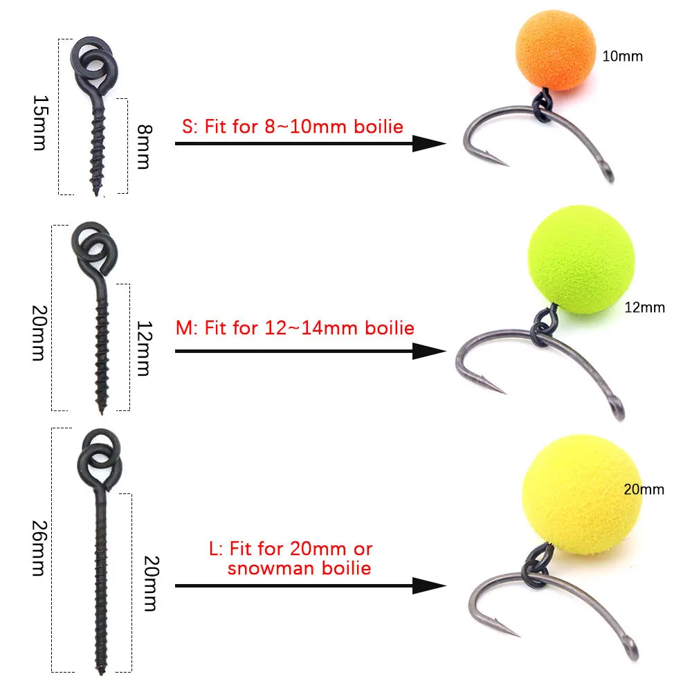 20pcs Carp Fishing Boilie Clips Bait Screws Artificial Fake Lure Ring Swivels For Hair Rig Method Feeder Fish Accessories Tackle