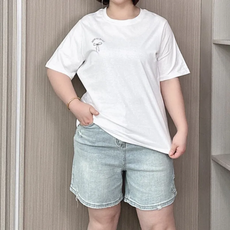 

Summer short-sleeved Cotton T Shirt Women 2024 New Plus Size Women Tees Casual Matching Print Loose Tops