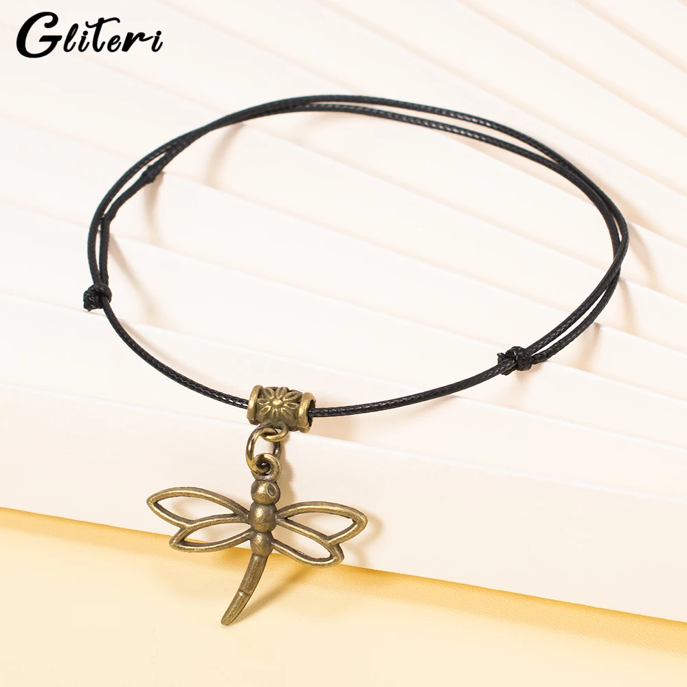 GEITERI Vintage Dragonfly Pendant Anklets For Women Girls Kids Simple Dragonflies Drawstring Foot Chain Jewelry Birthday Gifts