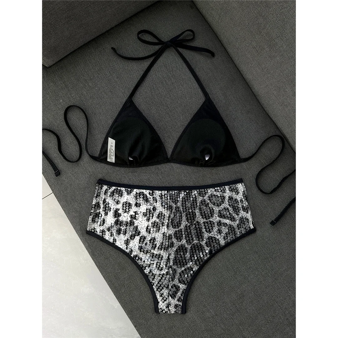 Sexy Bikini mit Leopardenmuster, Neckholder-Design und Pailletten, Damen-Badeanzug, zweiteiliges Bikini-Set, Badebekleidung, Badeanzug, Modell V8312. – Detail 11