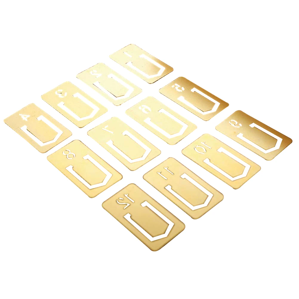 

12 Pcs Digital Pattern Bookmark for Books Bookmarks Metal Markers Creative Gifts Brass Vintage Number Clip