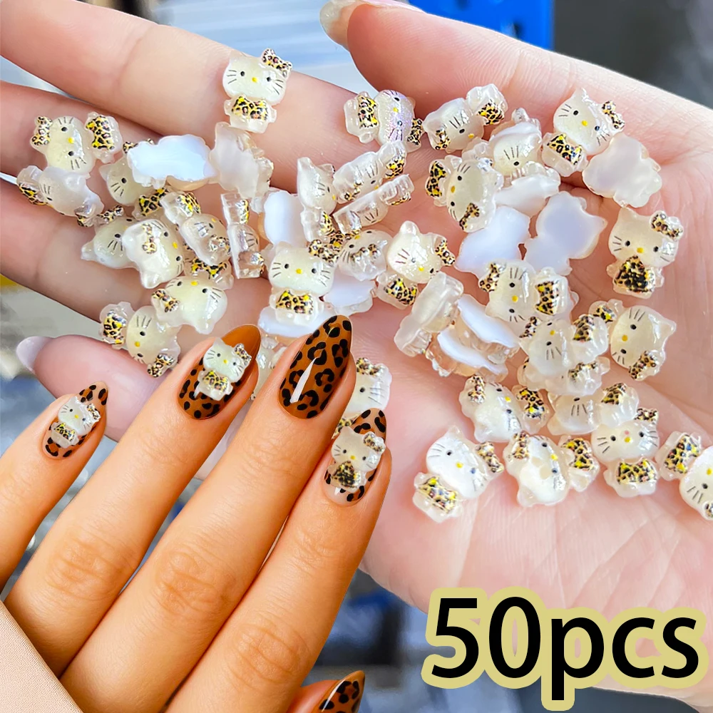 50 قطعة 5D الكرتون ليوبارد طباعة مرحبا كيتي مسمار السحر Kawaii الراتنج بريق ليوبارد كيتي Kuromi مستلزمات الأظافر DIY بها بنفسك الخريف Manicu