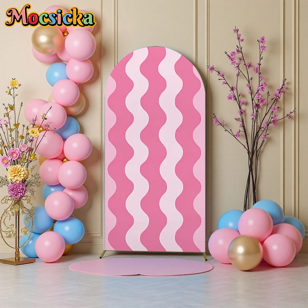 Mocsicka Streifen Bogen Hintergrund Abdeckung Doppelseitige Baby Dusche Mädchen Junge Geburtstag Party Gewölbte Hintergrund Hochzeit Decor Studio Prop