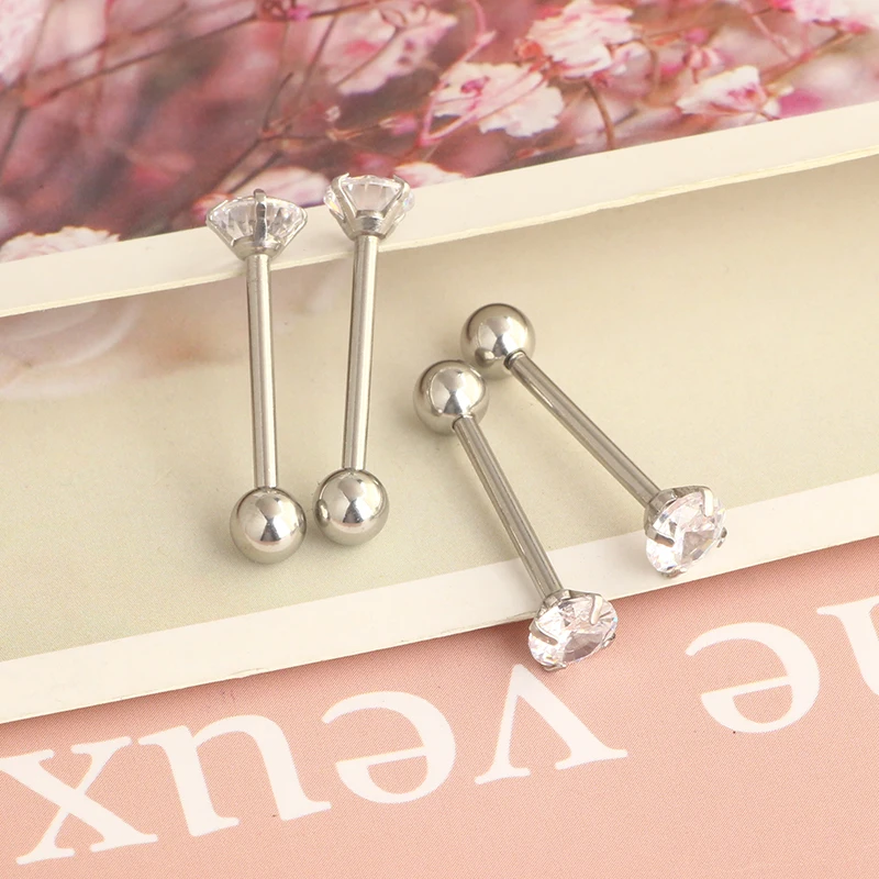 14G Surgical Steel Tongue Rings Body Piercing Jewelry for Women Men big zircon tongue barbell rings for wholesales tongue bar 16