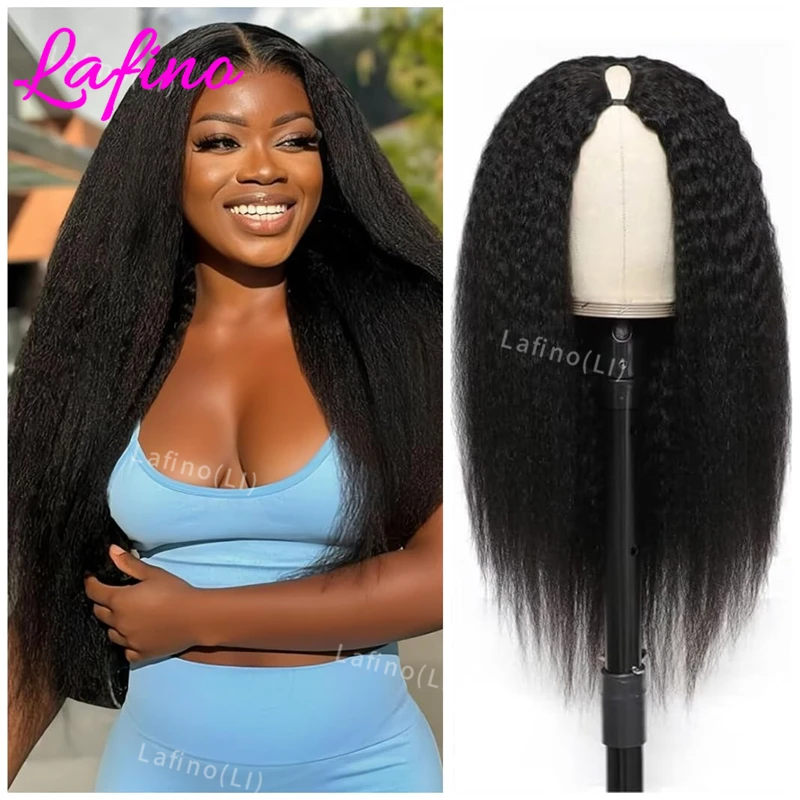 

Kinky Straight V Part Wig Wig Human Hair Easicontour Minimal Leave Out Upgrade V Part Human Hair Wigs 250% Density 30 Inch