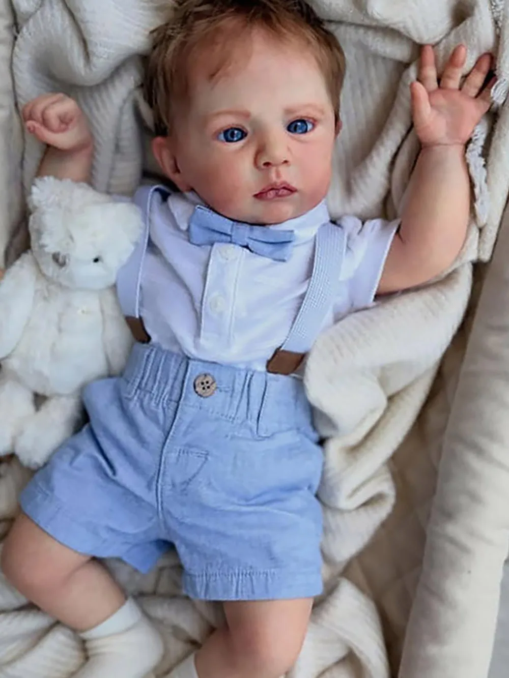 

60M Reborn Cameron Baby Already Painted Finished Doll Soft Body 3D Skin Visible Veins with Hand-Root Hair Soft Cuddle Body