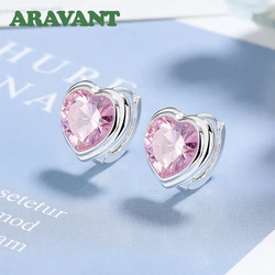 Aravant 925 Silver Pink Heart Zircon Earring For Women Fashion Jewelry