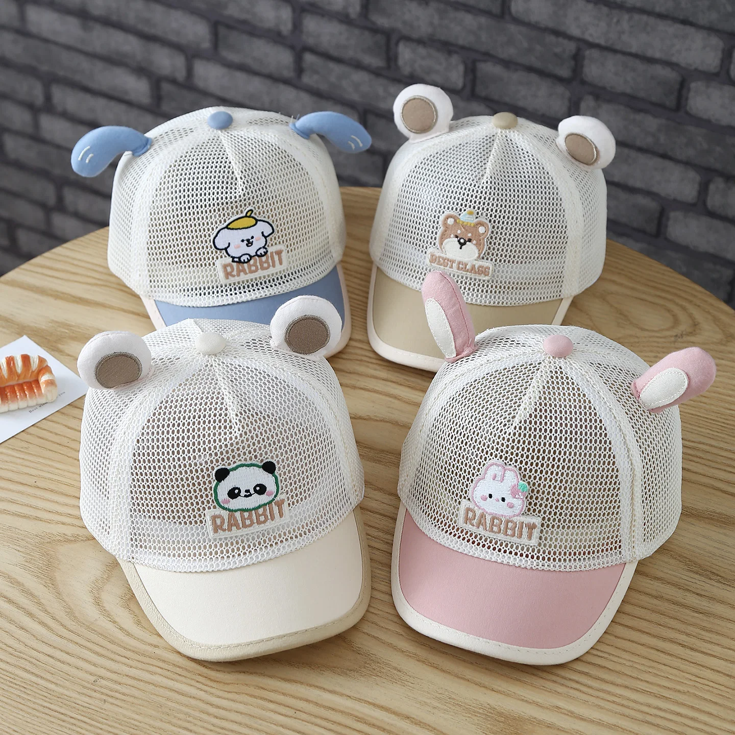 Fashionable and Cute Animal Ears All-Over Net Fabric Breathable Baseball Cap for Summer Outdoor Sun Protection Beanie Hat view 3