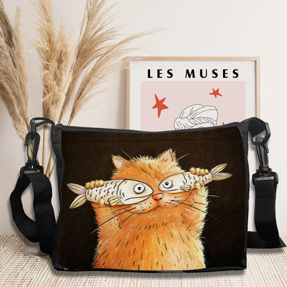 

Whimsical Cartoon Cats Design Crossbody Bag Double-sided Printed Shoulder Bag, Daily Travel Shopping Bag Casual Crossbody Bag