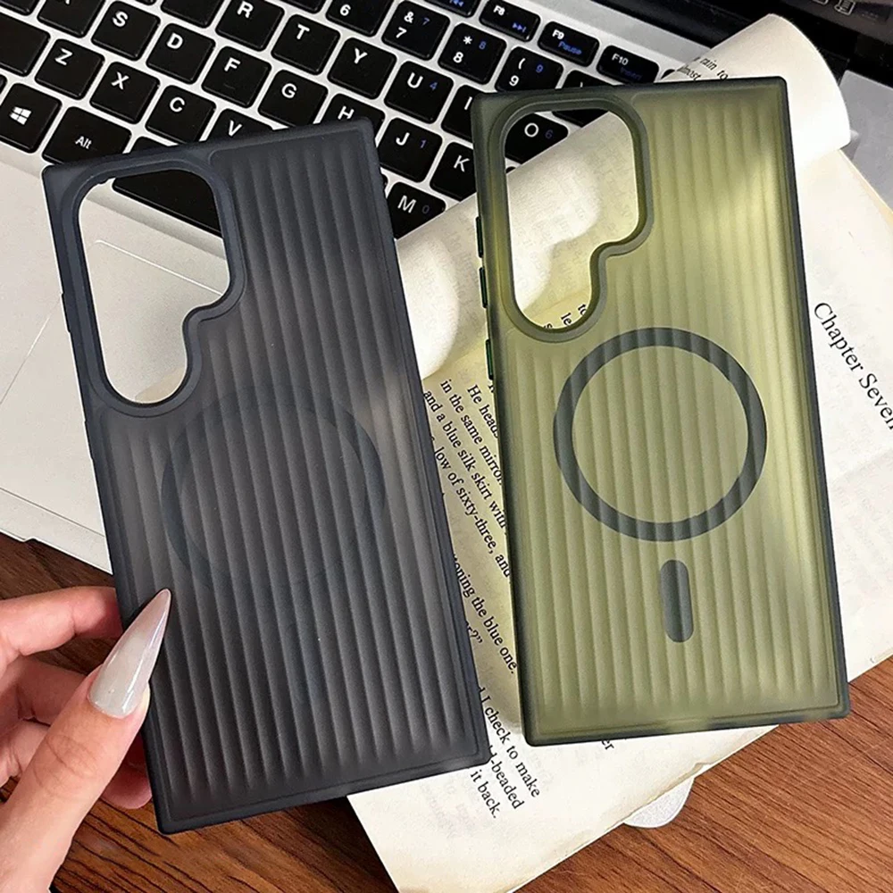 Gepolsterte, matte PC-Hartschale für Samsung Galaxy S26 S25 S24 S23 S22 S21 Ultra Plus, geriffelt, kompatibel mit MagSafe-Ladefunktion