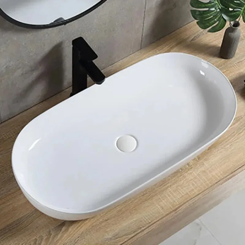 

Oval Shape Large Countertop White Ceramic Face Washbasin Hand Wash Basin Bathroom Sink