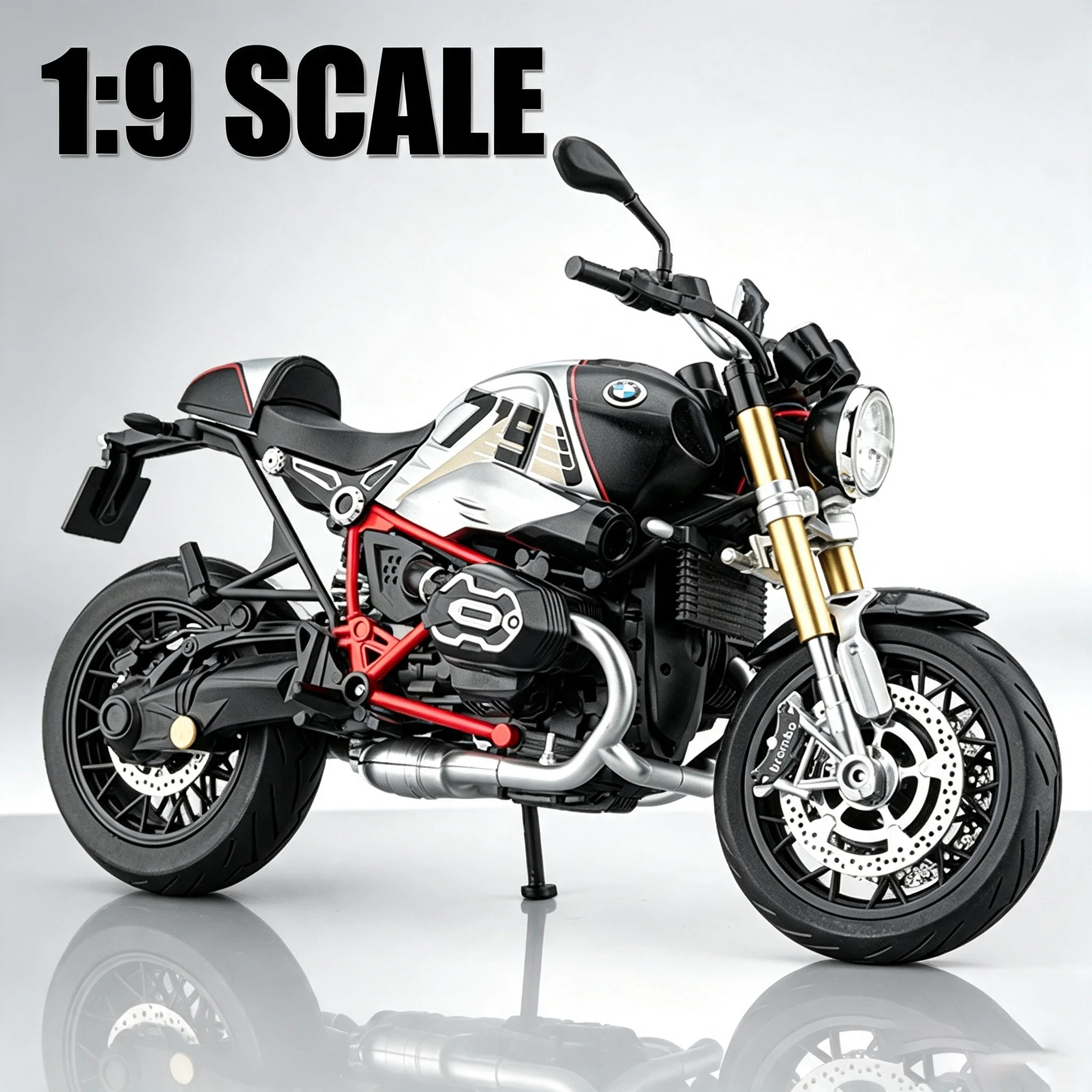 1:9 BMW R NineT Alloy Motorcycle Model Light & Sound Shock Absorber Simulation Collectible Diecast Motorbike