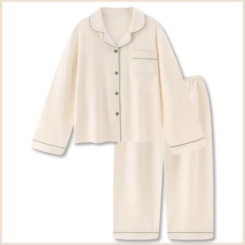 Pajama Sets Woman 100% Cotton Pijamas De Mujer Long Sleeve Pants 2025 New Simple 2PCS Women'S Home Clothes Sleepwear Nightwear