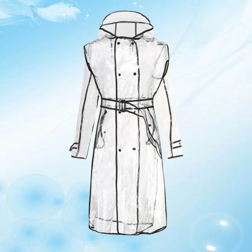 

Xl Women Clear Eva Raincoat Transparent Hooded Mid-Long Lightweight Waterproof Breathable Rainwear Belt Fashion