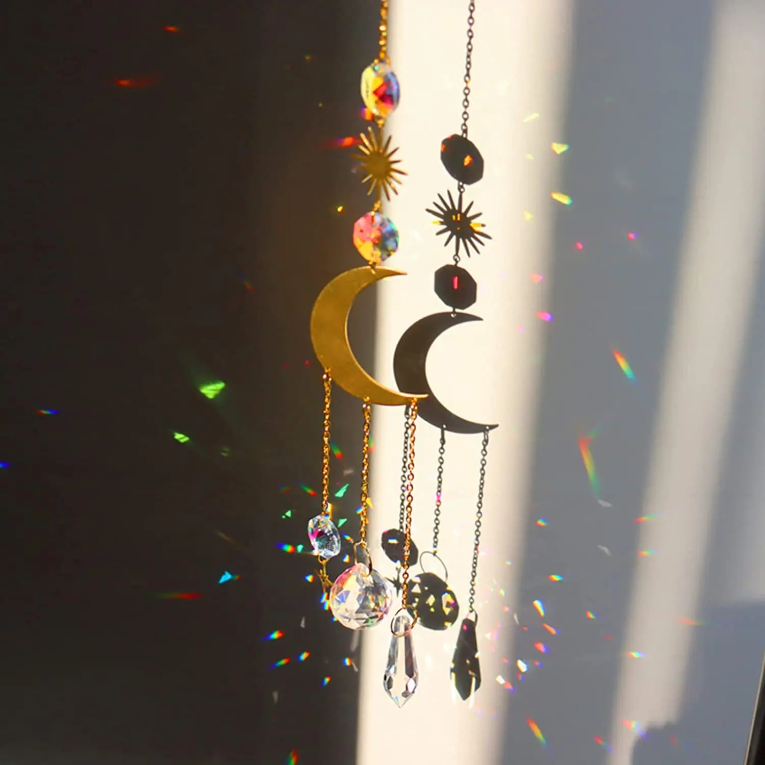 Crystal Moonphase Sun Catcher szkło wiszące Suncatcher wisiorek twórca tęczy Ornament dla Home Office dekoracje ogrodowe prezent