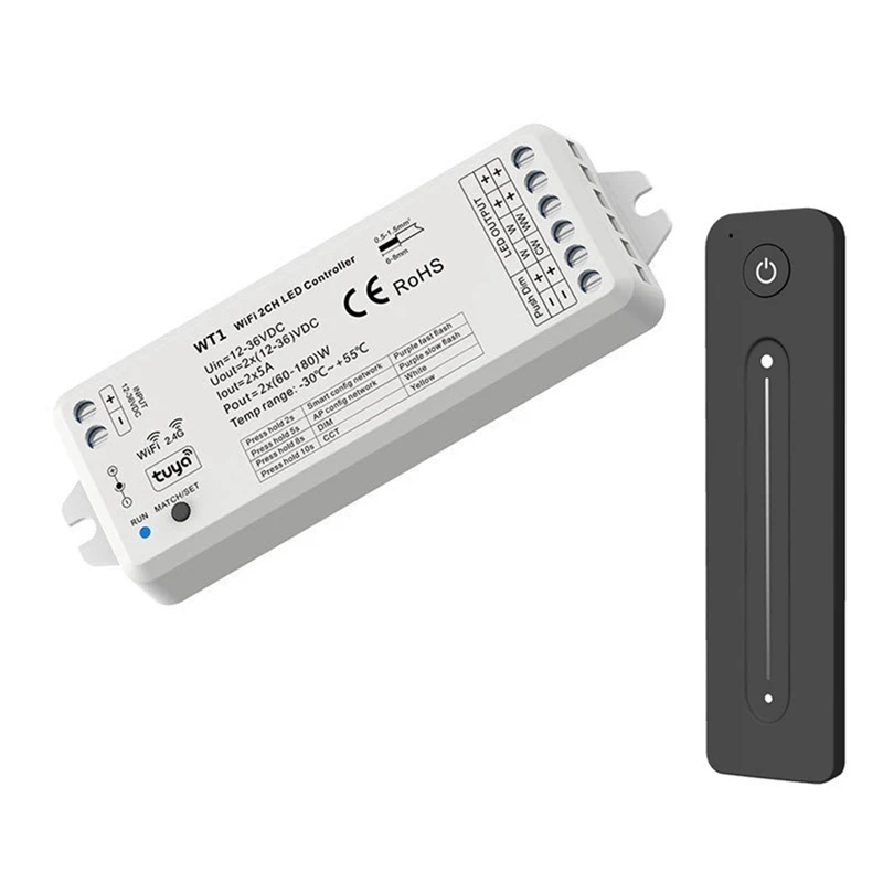 ABZZ-Tuya LED Dimmer 12-36V 2CH With 2.4G RF Wireless Remote Control LED Strip Controller For Single Color LED Strip