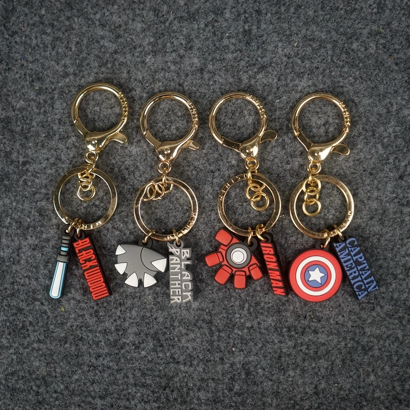 

Marvel Avengers Alloy Keychains Cartoon Bag Pendants Purse Key Chain Black Panther Widow Iron Man Figure Collection Gifts