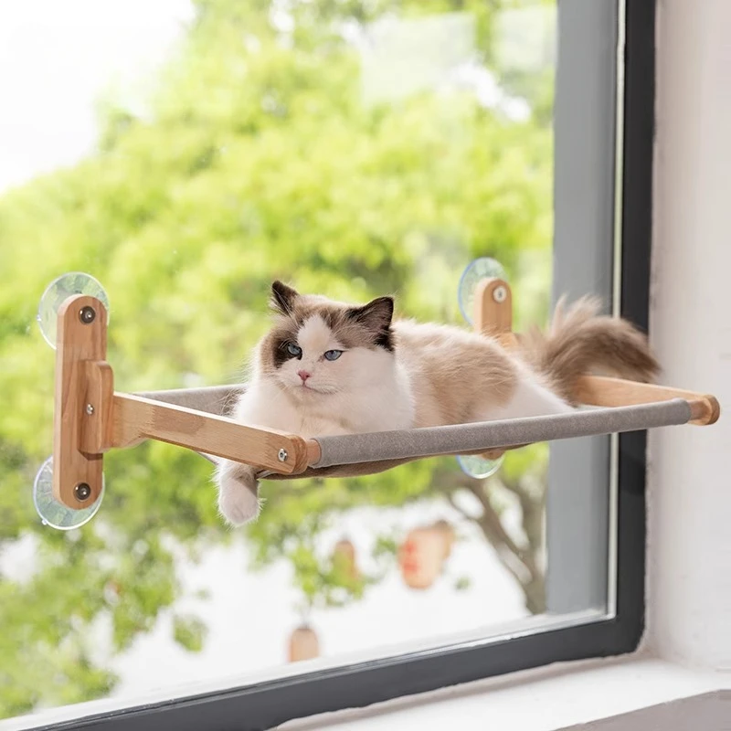 

Cat Hammock Window Suction Cup Suspended Solid Wood Balcony Cat Climbing Frame Suspended Cat Nest
