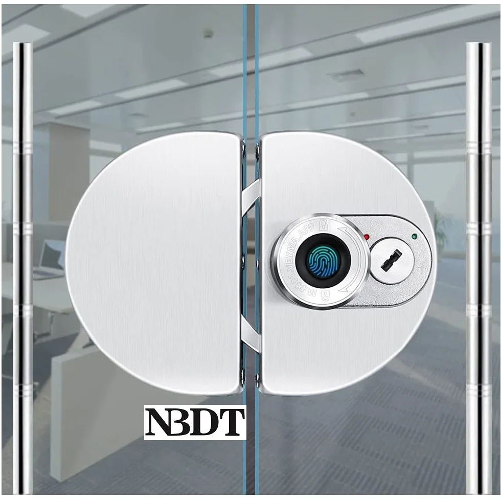 

Stainless Steel Smart Bluetooth Fingerprint Entrance Glass Door Lock With Keys Thumbturn For Commerical Office