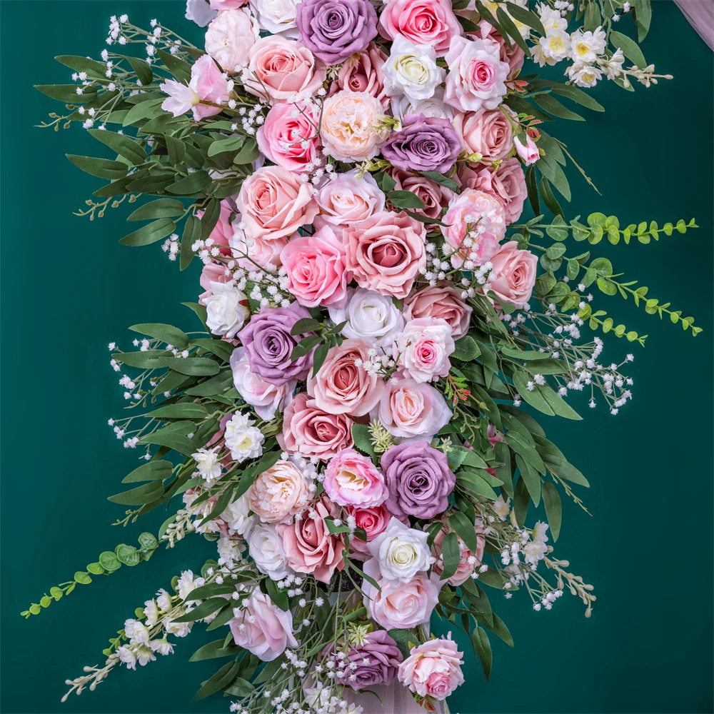 Decoración de boda de lujo, serie rosa, blanco, púrpura, Rosa, Verde, aliento de bebé, arreglo Floral para fiesta de aniversario, accesorios