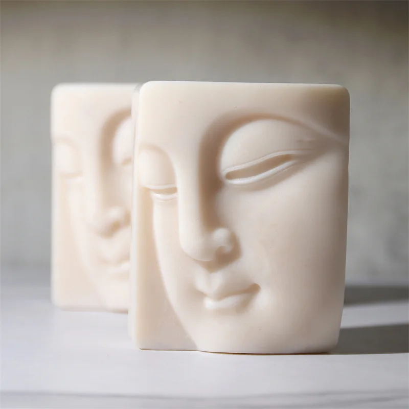 Buddha\'s Face Silicone Soap Mold Handmade Candle Soap Making Supplies DIY Plaster Resin Candle Material Kit Cake Baking Tools