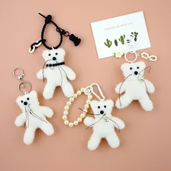 Cute Bearded Bear Plush Keychain Kawaii White Bear Pendant Soft Animals Keyring Car Key Buckle Accessories Girl women Bag Hang