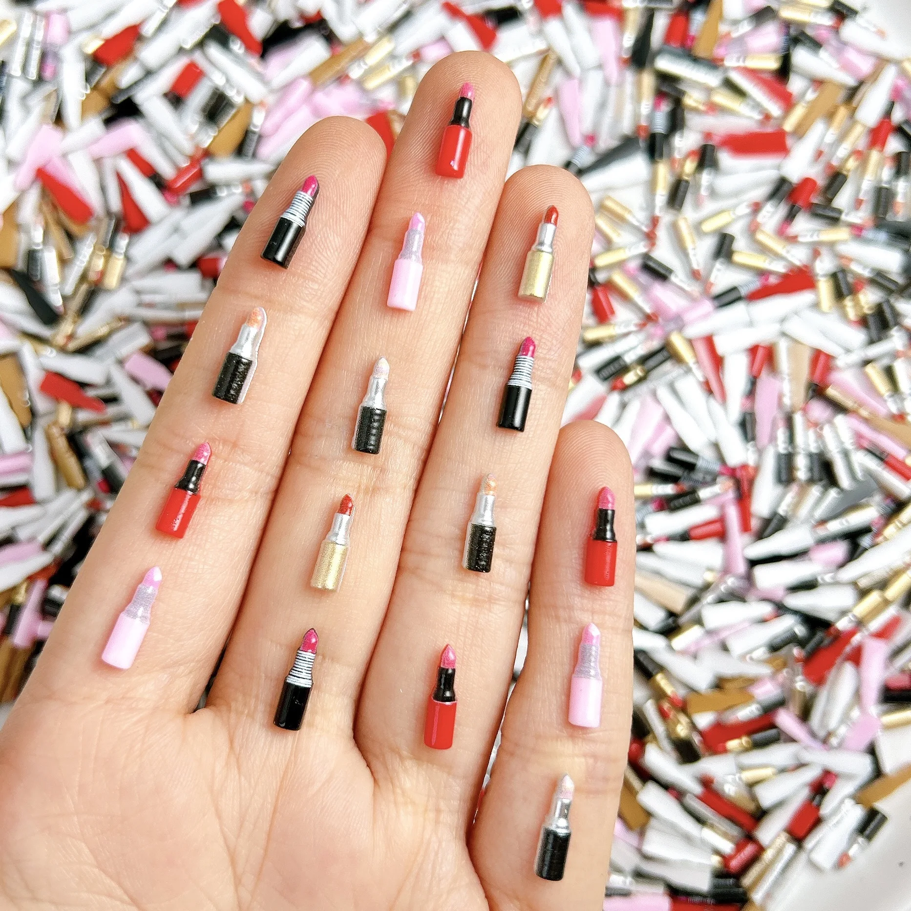 10/30/60 Mini Lipstick and Rhinestone Nail Accessories - Shining Resin Accessories, Suitable for DIY Nail Salon, Valentine's Day