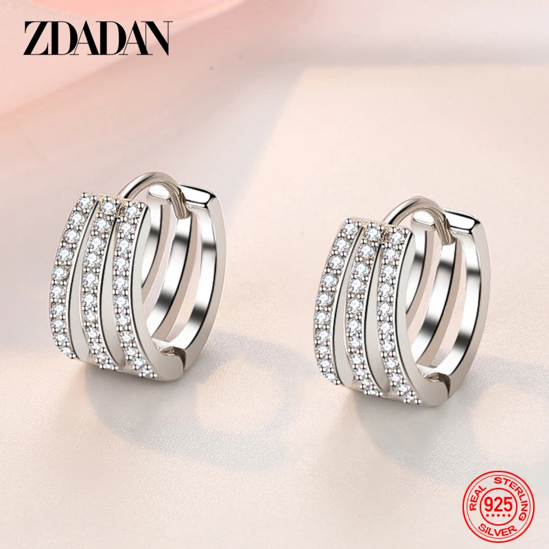 ZDADAN 925 Sterling Silver Hollow Zircon Hoop Earring For Women Girls Fashion Jewelry