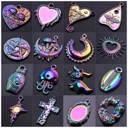 7pcs High Quality Stainless Steel Rainbow Color Charm Pendant Octopus The Sun Moon And Stars Gloss Peach Heart Diy Connector