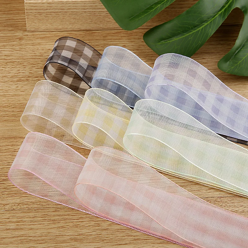 Plaid Organza Ribbon Checked Gingham Printed Lace 40 60mm Roll For Wholesale Satin Bows Baby Headwear Accessories Craft Material