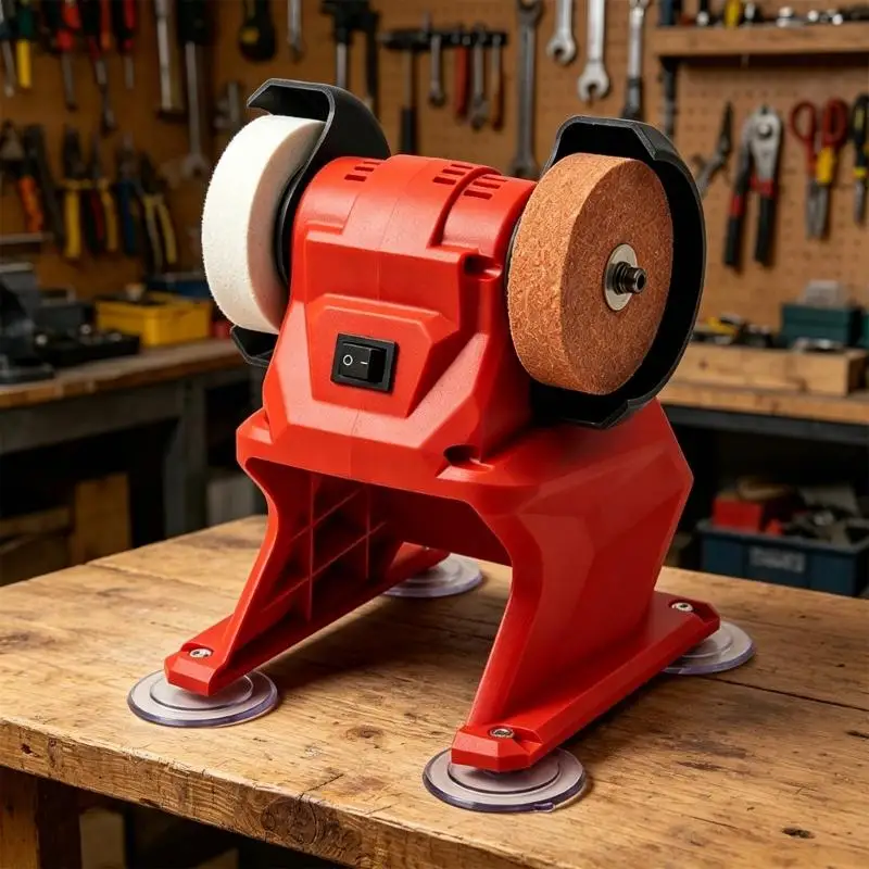 21 V Akku-Schleifmaschine, Doppelschleifscheibe für Metall, Holz, Polieren, Saugbasis, tragbar, 5500 U/min, einfaches Werkzeug – Detail 2