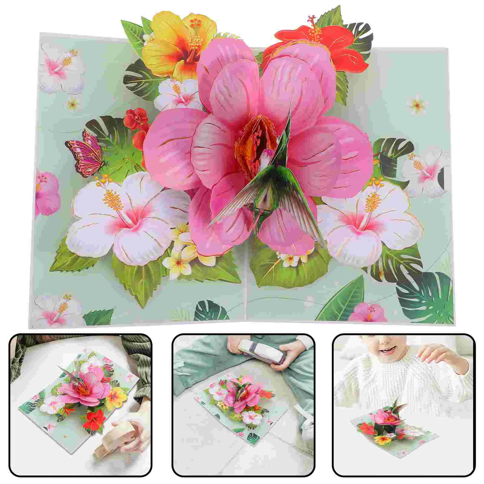 Butterfly Bouquet Card Hummingbird Greeting Cards Flower Artificial Paper Foldable Birthday