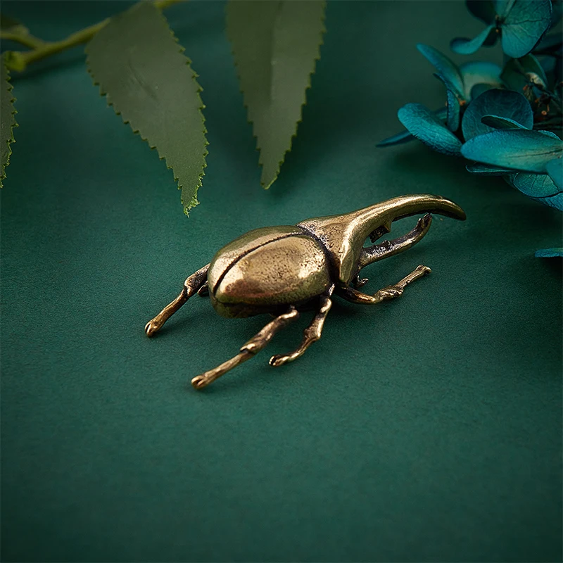 1PC Pure Copper Brass Insect Figurine Miniature Bugs Tea Pet Ornament Copper Beetle Statue 5.3cm*2.1cm