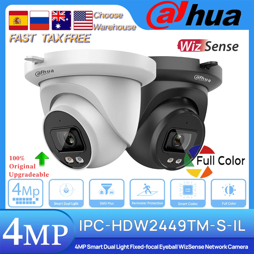 

Dahua Original IPC-HDW2449TM-S-IL 4MP Smart Dual Light Fixed-focal Eyeball WizSense POE Network Camera Built in MIC SMDPlus IP67