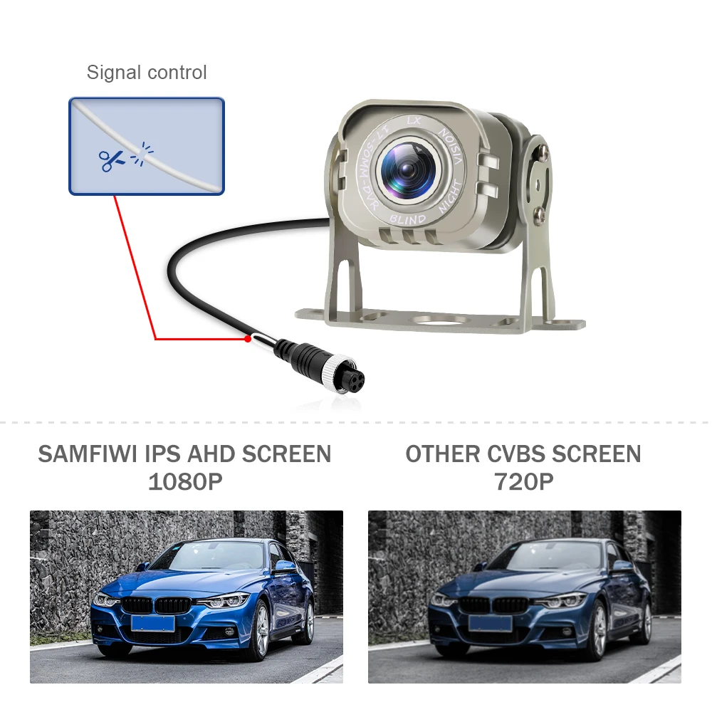 1080P AHD backup Rear View Backup Camera 170° Wide View Angle 4Pin cable with Color Night vision For RV Truck