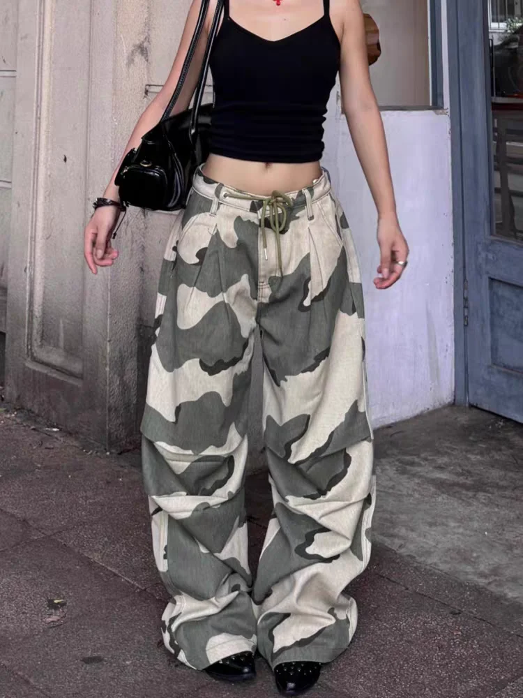 

streetwear Aesthetic Vintage Camouflage Cargo Jeans women Y2k Baggy Pants Harajuku 2000s 90s Oversize Trousers 2025 Autumn