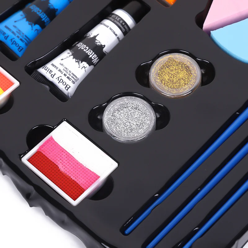 Kit de pintura fluorescente para rosto e corpo, sombra, glitter com pincel, seguro e fácil de usar, conjunto de arte corporal para adultos, maquiagem de festa
