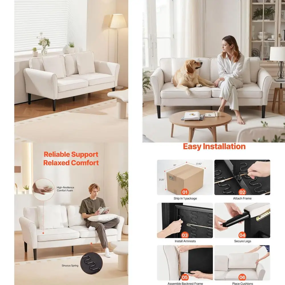 

69 Velvet 2-Seat Loveseat Sofa with Sinuous Spring and Serta Cushions for Living Room, Bedroom, or Office, White