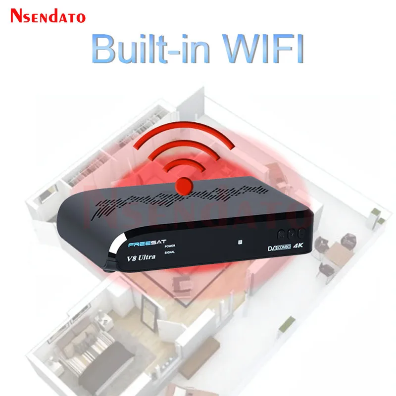 FREESAT V8 Ultra 4K UHD DVB-S2X/S2/S/T2/T/C Приемник спутникового телевидения PAL/NTSC ТВ-декодер Поддержка H.265 1000M Wi-Fi LAN USB-ключ