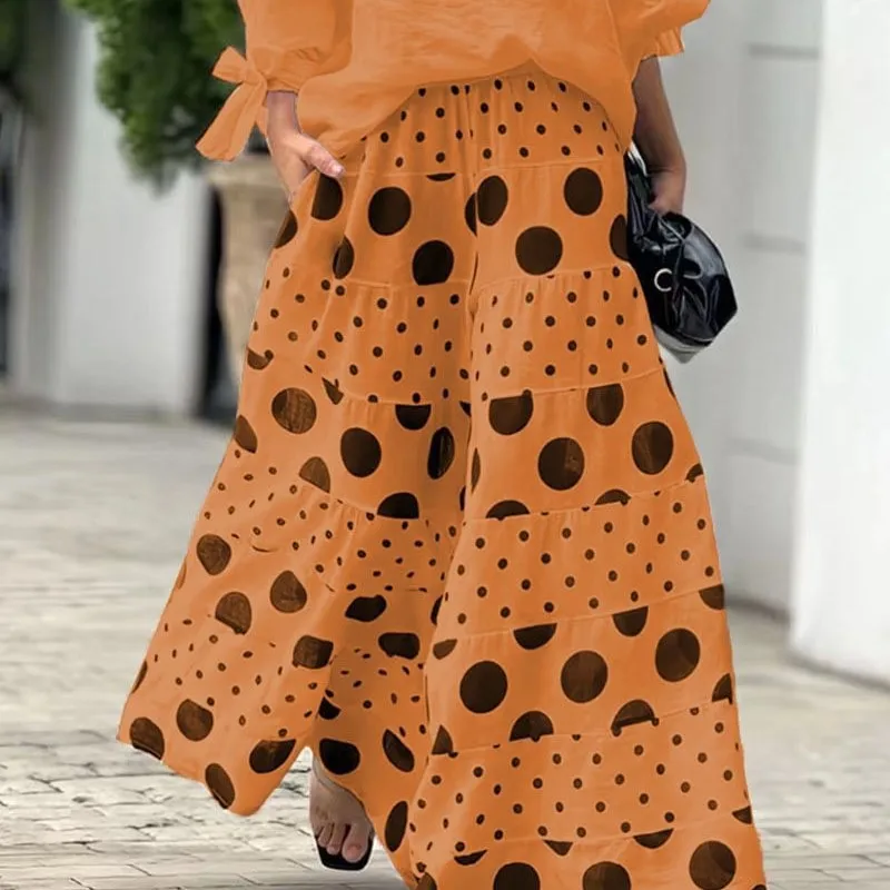 春夏のファッションプリント女性のセットツーピースボヘミアンカジュアルワンネックオフショルダー長袖トップルーズキュロットスーツ女性