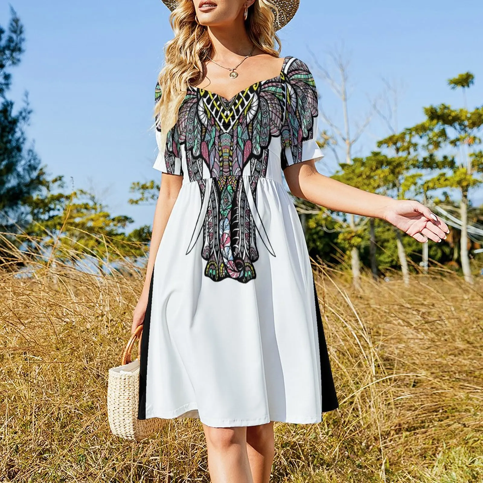 Decorative Elephant (White) Short Sleeved Dress fairy dress dress korean style