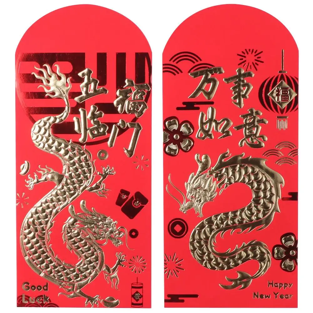 36 PCS Lucky Cartoon New Year Red Envelope Large Thick Dragon Hot Stamping Envelopes Durable Red